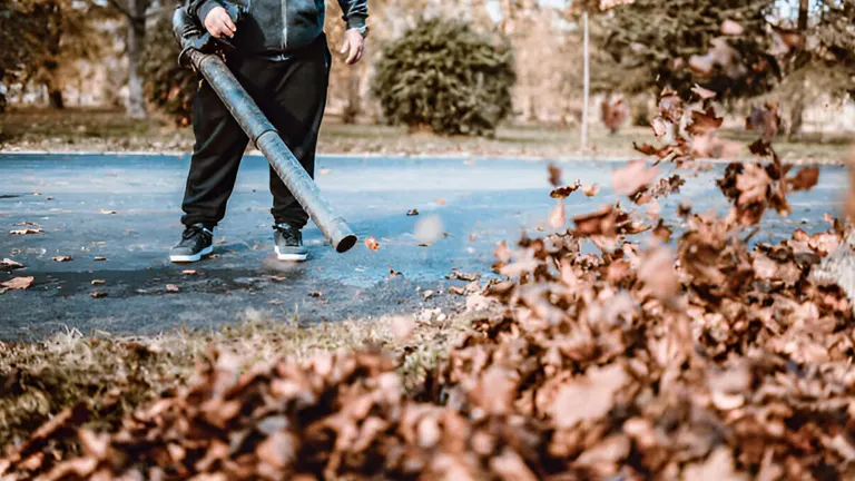 Person using Leaf Blower blowing the leaves
