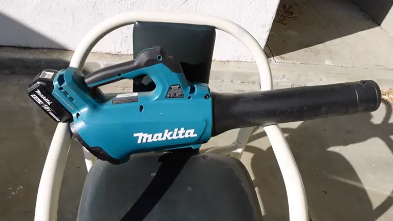 Makita 18V LXT Blower hanging in the chair
