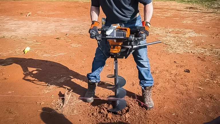 Person using a Stihl BT 131 Earth Auger on red soil