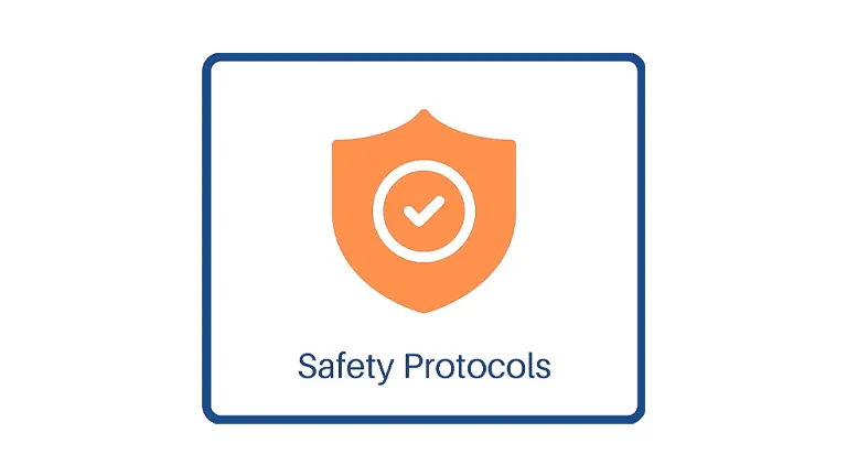 Icon of a shield with a check mark and the label "Safety Protocols"
