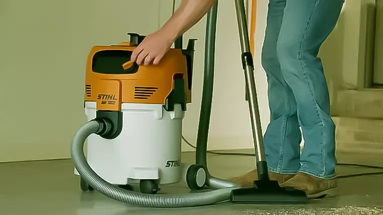Person using a Stihl SE 122 vacuum cleaner