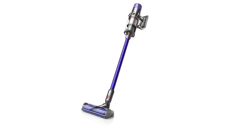 Cordless stick vacuum cleaner with a purple shaft
