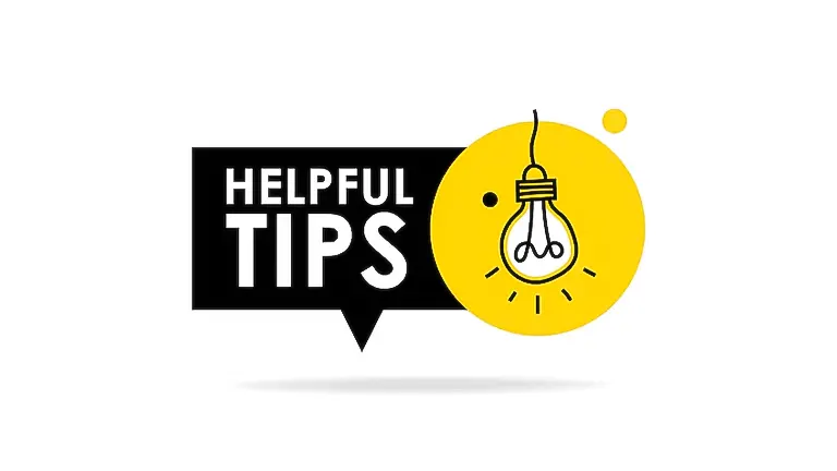Graphic with 'HELPFUL TIPS' text and a lightbulb icon