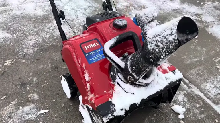 Toro Power Clear 518 ZE sitting in the drive way with snow on it 