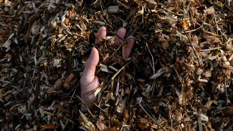 Hands in the middle of mulch