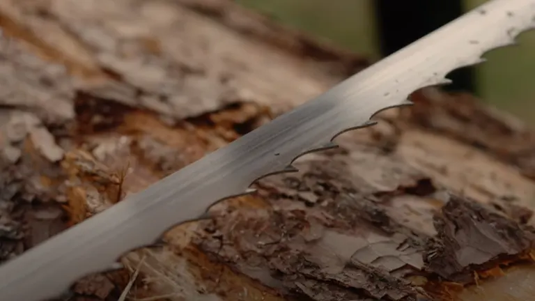 Close up of sawmill blade preparing to cut the log
