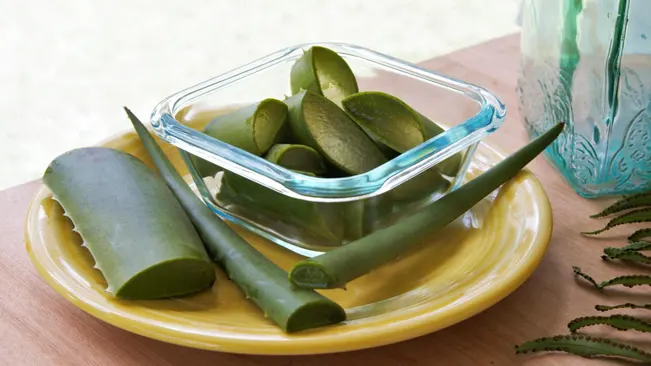 sliced aloe vera getting ready for storing in the refrigerator