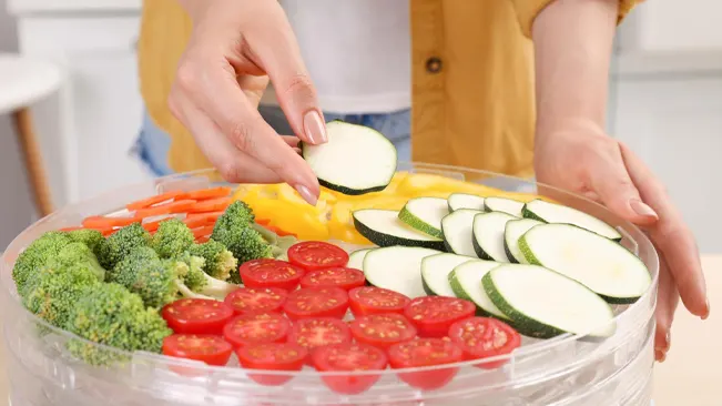 Person arranging a colorful vegetable platter
