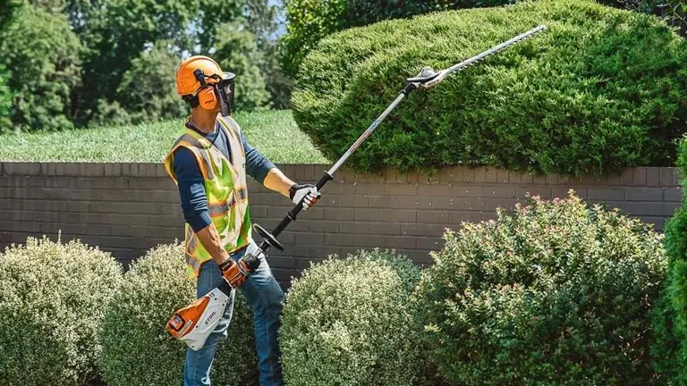 Person using Pole Hedge Trimmers