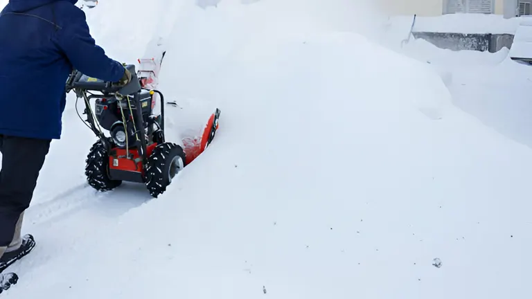Person get rid of big pile of snow using Snow Blowers