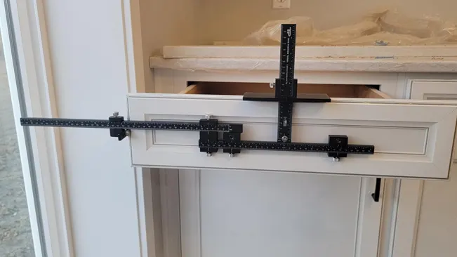Ruler attached to a cabinet drawer for measurement