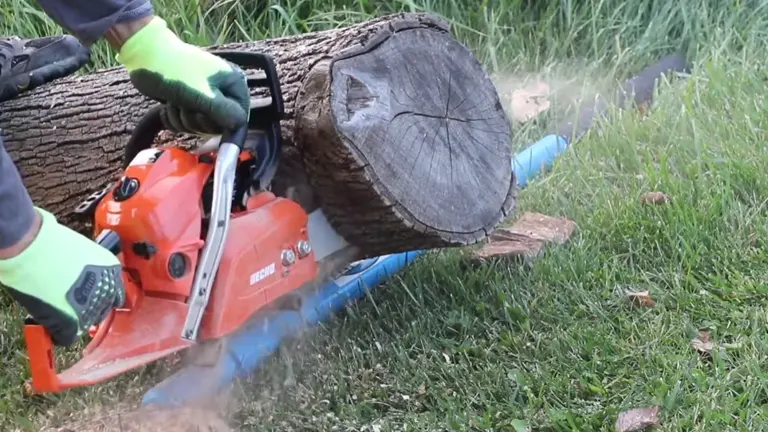 Person cutting big log using ECHO CS-501P Chainsaw