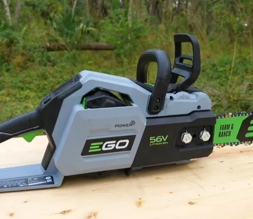  EGO CS2000 20-Inch Chainsaw in the wooden table