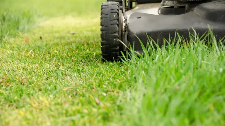 Lawn mower cutting grass