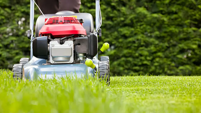 Person cutting grass using lawn mower