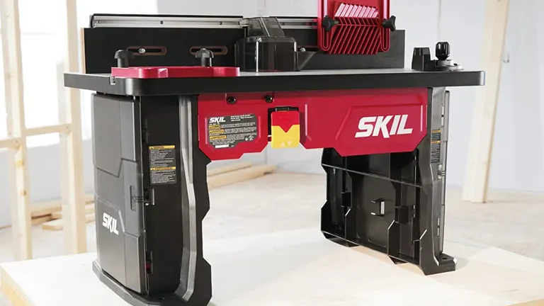 SKIL SRT1039 Benchtop Router Table with integrated storage and adjustable fence.
