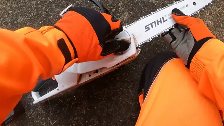Person trying the Quick Chain Adjuster STIHL MSA 70 C-B Cordless Chainsaw