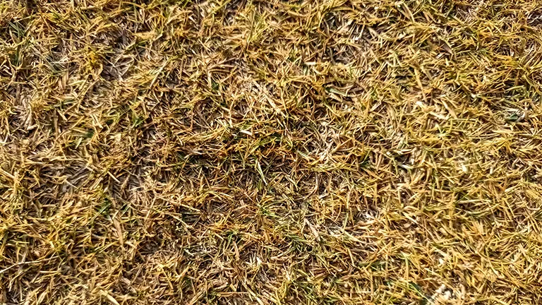 Close-up of a dried, brown grass surface.
