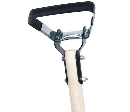 Close-up of the Craftsman 54-in Wood-Handle Action Hoe's head, showing the double-bolted connection and cushioned handle grip.
