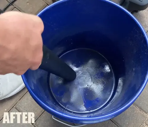 "After" image showing the bucket cleaned by the DeWalt vacuum, highlighting its effective suction and cleaning capability.




