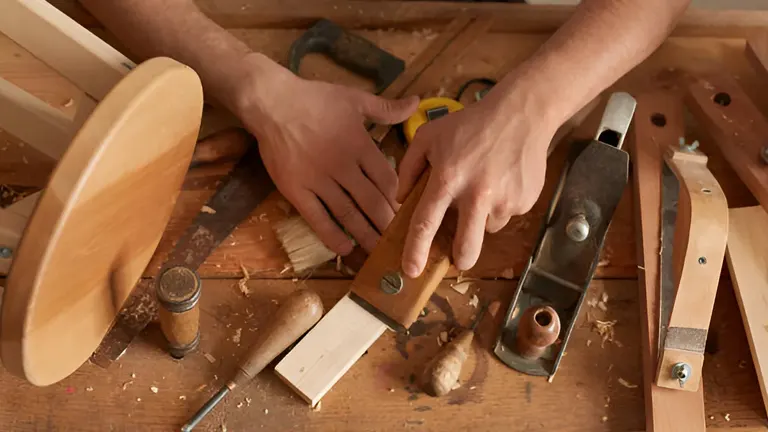 Person holding tools for woodworking