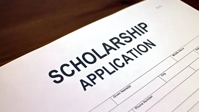 Close-up of a scholarship application form, representing funding and scholarships.