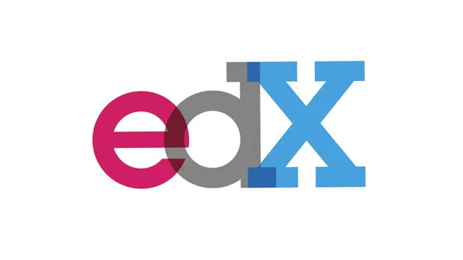 edX logo with overlapping red, grey, and blue letters.