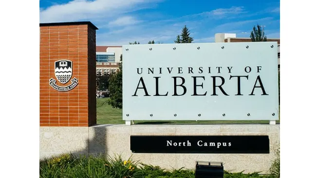 University of Alberta North Campus sign with brick pillar.