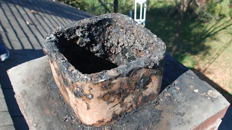 Clogged chimney cap with creosote buildup.