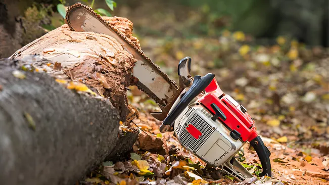 Chainsaw and tree trunks