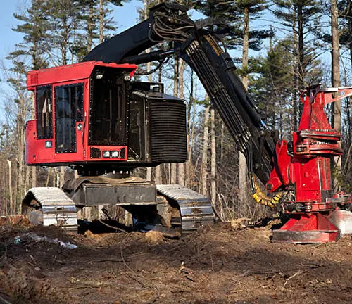 Feller buncher in action, efficiently cutting and gathering multiple trees to streamline logging operations in forestry.