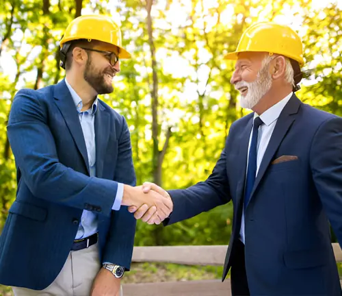 Two professionals shaking hands, symbolizing successful engagement in expert forestry assistance services.