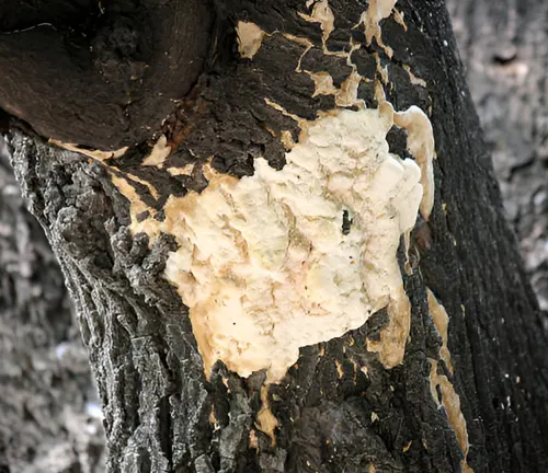 A tree trunk with fungal growth, illustrating the impact of fungal diseases on trees.