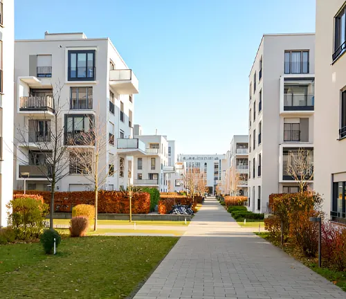 Urban residential area showing limited space for tree planting and green spaces.