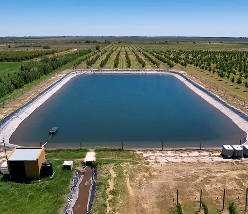 A retention pond built to manage water flow and reduce soil erosion in forestry.