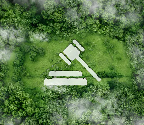 Icon gavel on the nature background, law world for environmental regulation