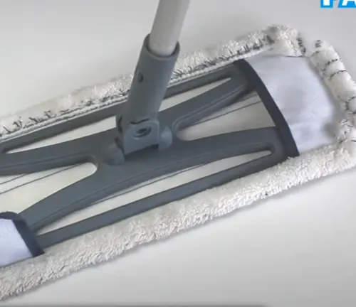 Close-up of a microfiber mop, ideal for cleaning hardwood floors without leaving scratches.