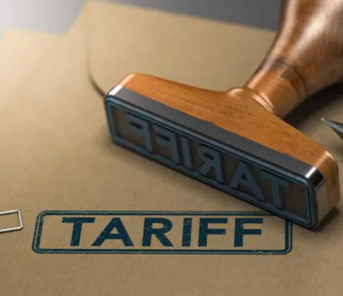 Stamp labeled 'TARIFF' on a document, symbolizing trade regulations and import/export duties.