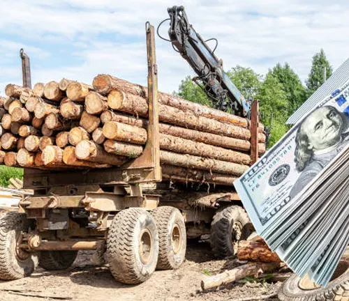 Logging truck loaded with timber, highlighting the operational costs in forest harvesting.