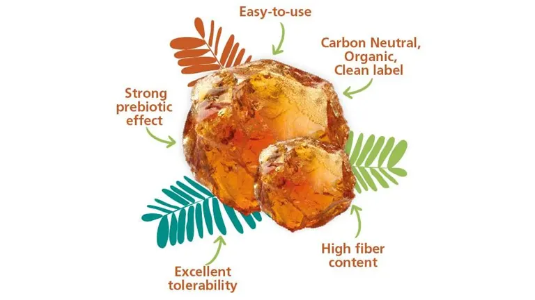 Acacia gum with labeled benefits: prebiotic effect, high fiber, carbon neutral, easy-to-use, and excellent tolerability.