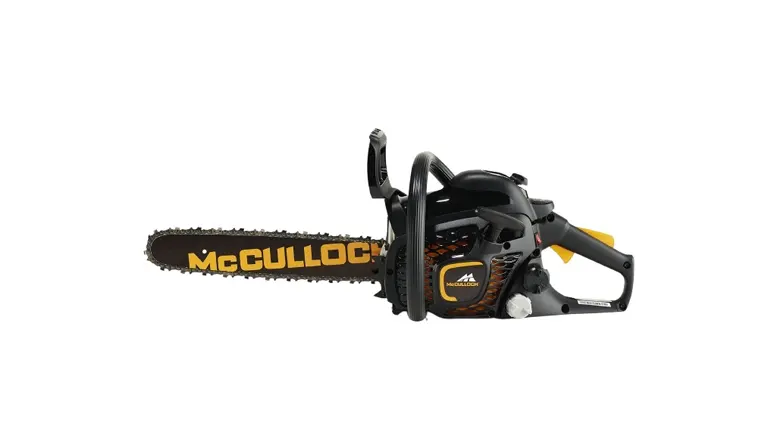 McCulloch CS 35S Petrol Chainsaw with 14-inch bar, side view.