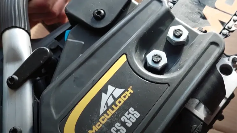 McCulloch CS 35S Petrol Chainsaw engine close-up.