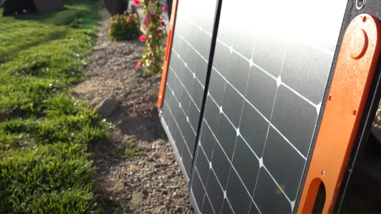 Close-up of a Jackery solar panel set up outdoors, capturing sunlight for the Jackery 1500 solar generator.