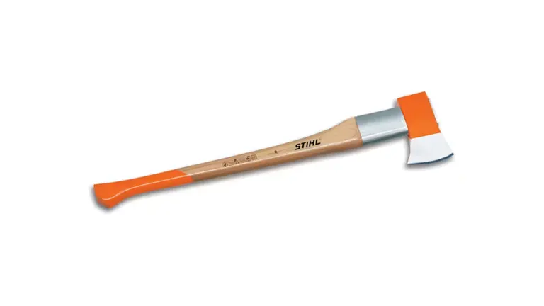 STIHL axe with orange and wood handle