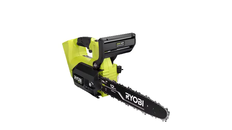 RYOBI 40V HP Brushless 12-Inch Top Handle Chainsaw (Tool Only) in lime green.