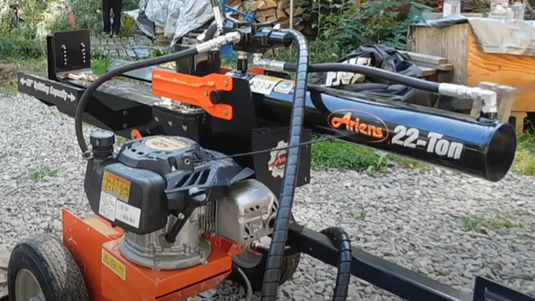 Close-up of Ariens 22 Ton Log Splitter engine and splitting mechanism.