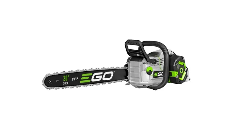 EGO Power+ CS2005 20-inch Cordless Chainsaw with ergonomic handle and battery compartment.